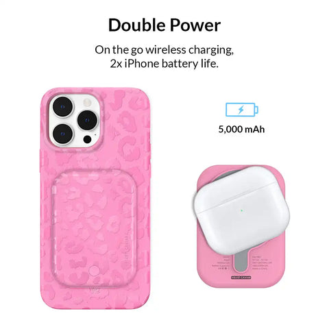 Hot Pink Leopard Portable MagSafe Charger Power Pack