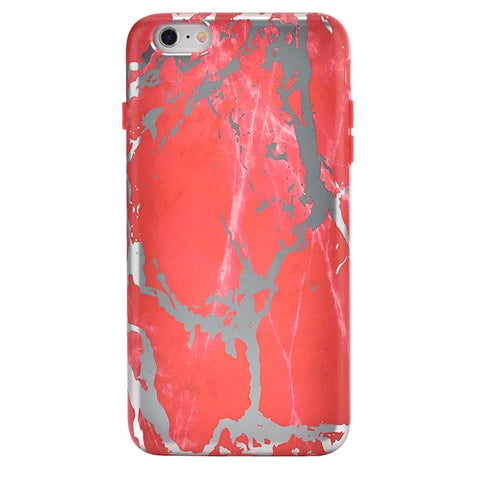 Red Marble Silver Chrome iPhone Case