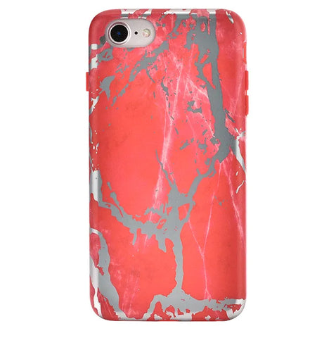 Red Marble Silver Chrome iPhone Case