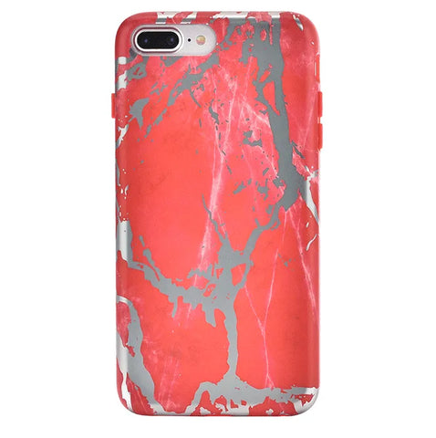 Red Marble Silver Chrome iPhone Case