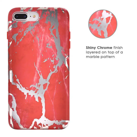 Red Marble Silver Chrome iPhone Case