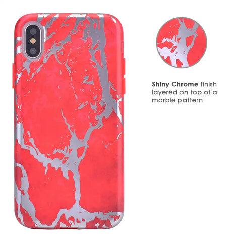 Red Marble Silver Chrome iPhone Case