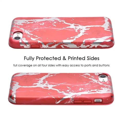 Red Marble Silver Chrome iPhone Case