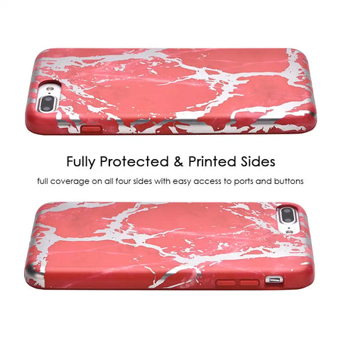 Red Marble Silver Chrome iPhone Case
