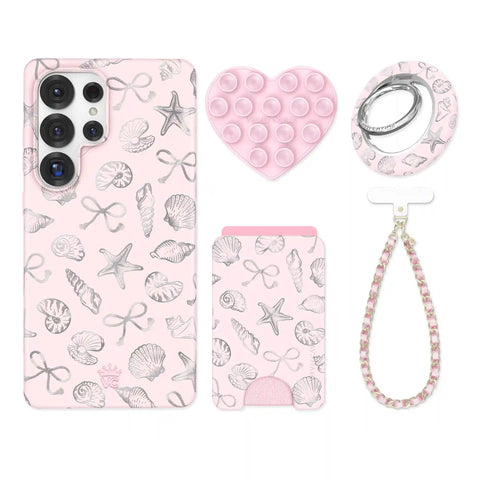 Pink Coastal Seashells Samsung Bundle Set