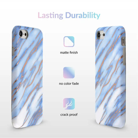 Sky Blue Rose Gold Chrome Marble iPhone case