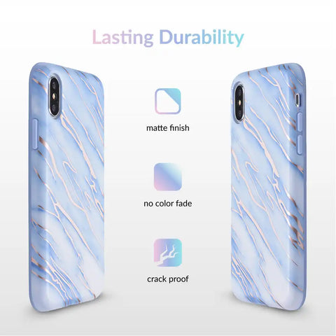 Sky Blue Rose Gold Chrome Marble iPhone case