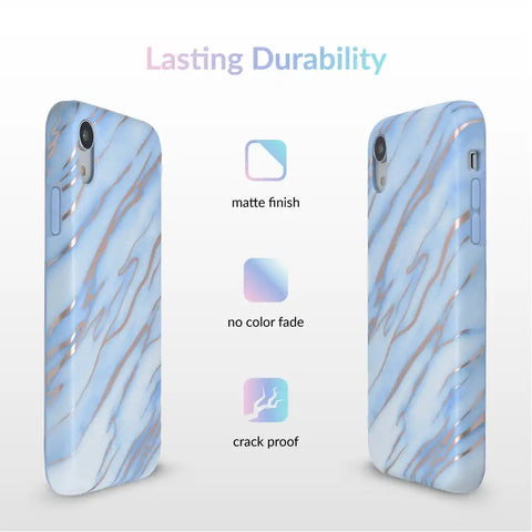 Sky Blue Rose Gold Chrome Marble iPhone case