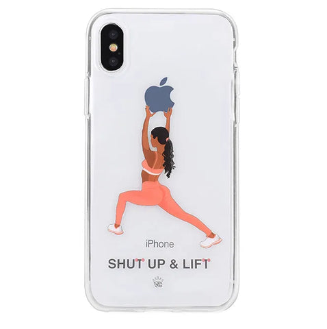 Shut Up & Lift iPhone Case Black Hair Pink Pants