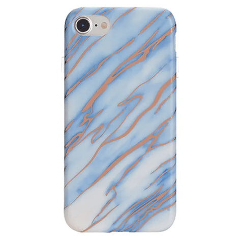 Sky Blue Rose Gold Chrome Marble iPhone case