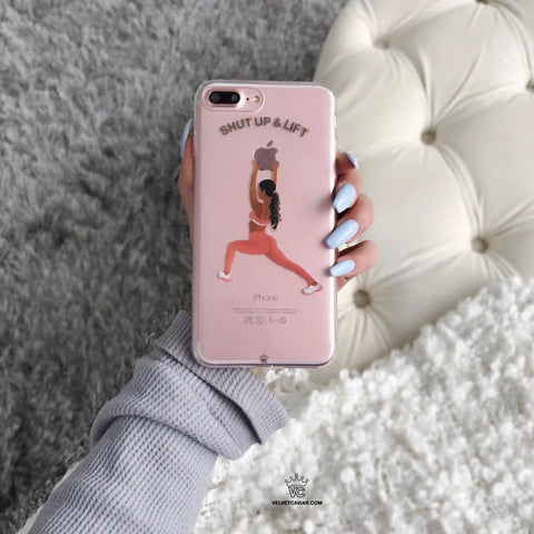 Shut Up & Lift iPhone Case Black Hair Pink Pants