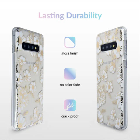 White and Gold Floral Clear Samsung Case