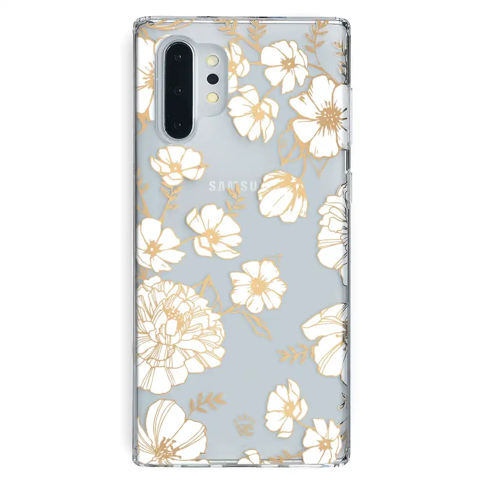 White and Gold Floral Clear Samsung Case
