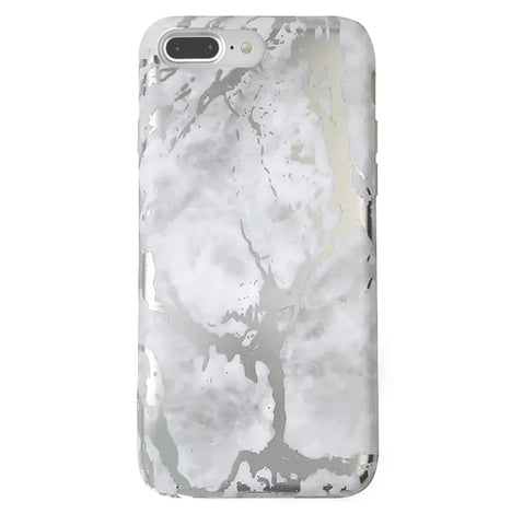 White Marble Silver Chrome iPhone Case